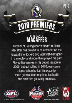 2010 Select 2010 Premiers - Collingwood #PC18 Brent Macaffer Back